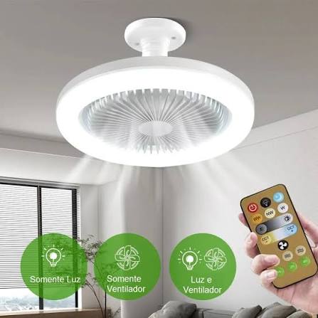 Ventilador de Teto 2 em 1 com Luz LED e Comando
