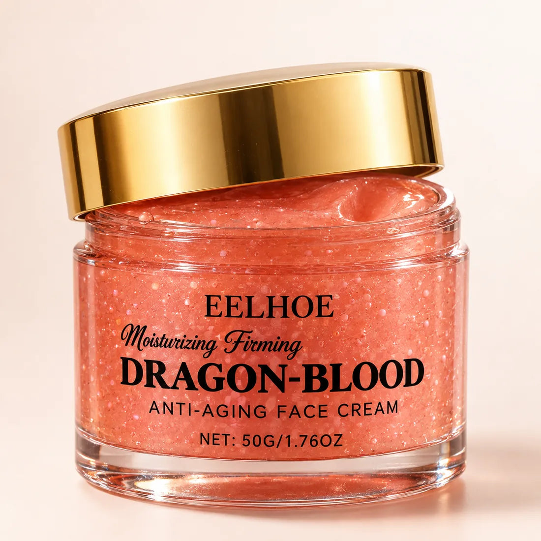 Frasco de Creme Botox Dragon Blood aberto, com as microcápsulas visíveis