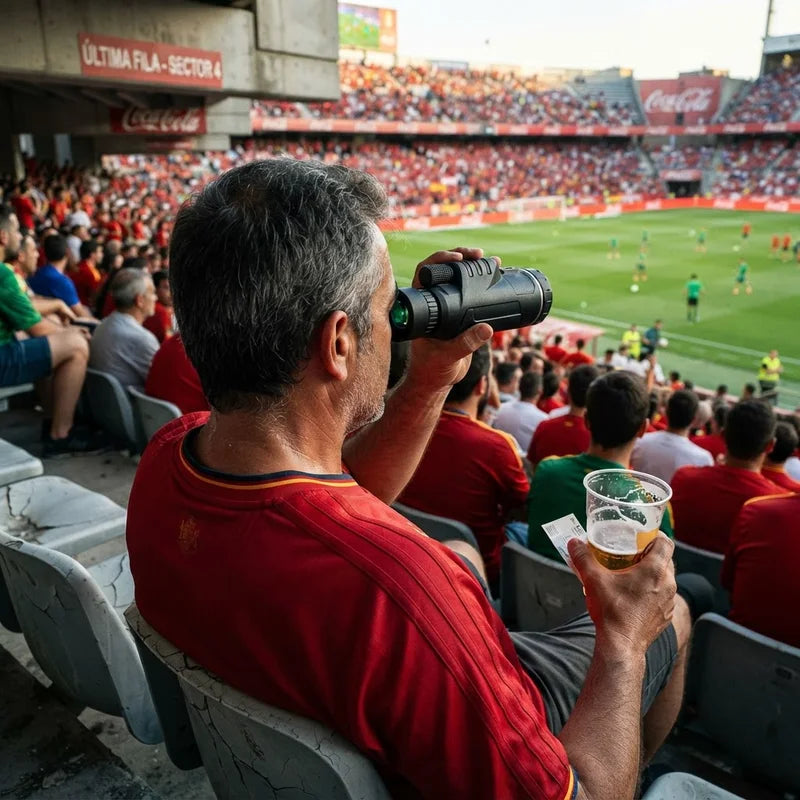 Um homem na última fila do estádio a ver o jogo com o MaxVision